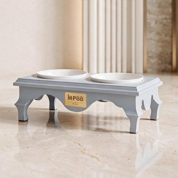 Годівниця Cabrioale Міні з білими керамічними мисками Сіра 0002-WM-Gray фото